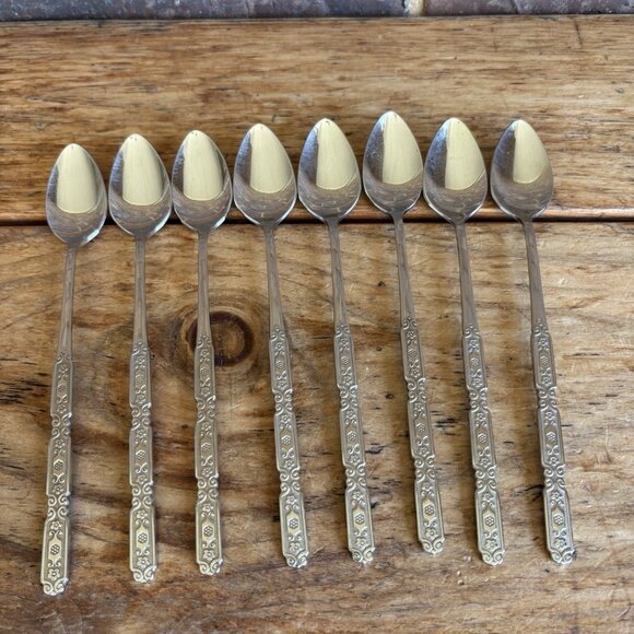 Oneida RAPHAEL Stainless Heirloom Cube Flatware Iced Tea Spoons Set Of 8 - Picture 1 of 4